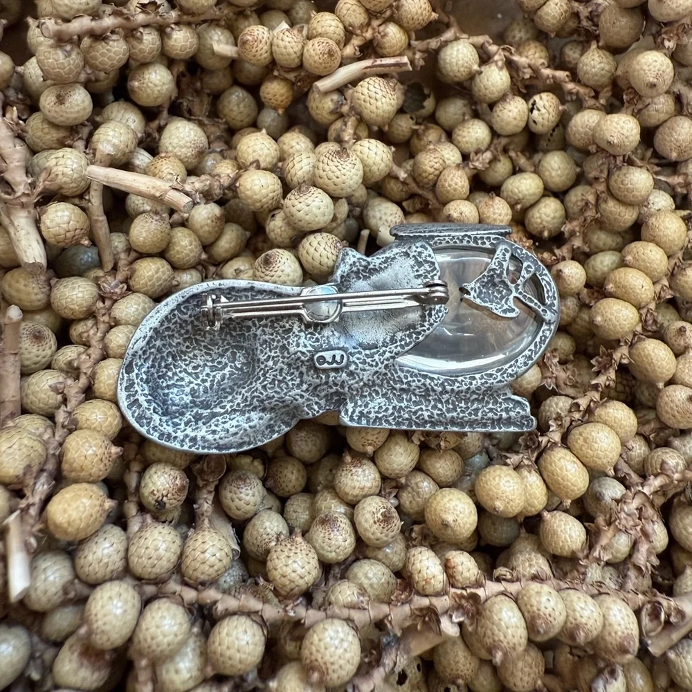 Vintage Silver Cat and Fishbowl Magnifying Glass Brooch Pin - Picture 7 of 13